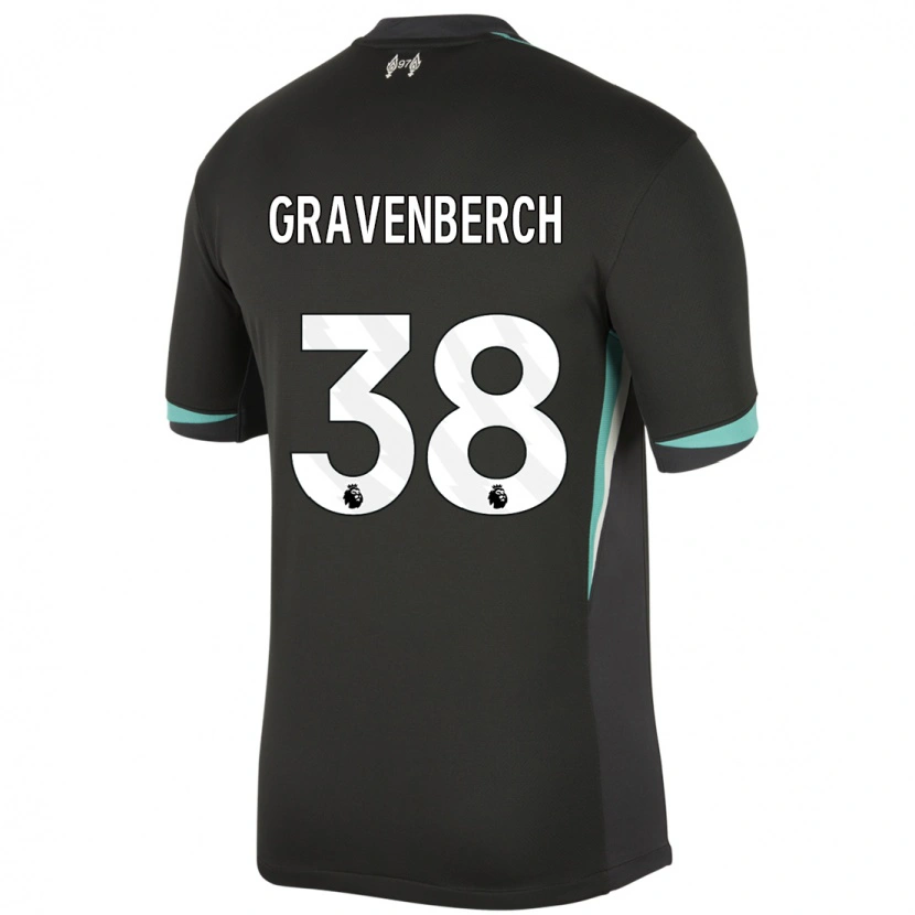 Danxen Herren Ryan Gravenberch #38 Schwarz Anthrazitweiß Auswärtstrikot Trikot 2024/25 T-Shirt