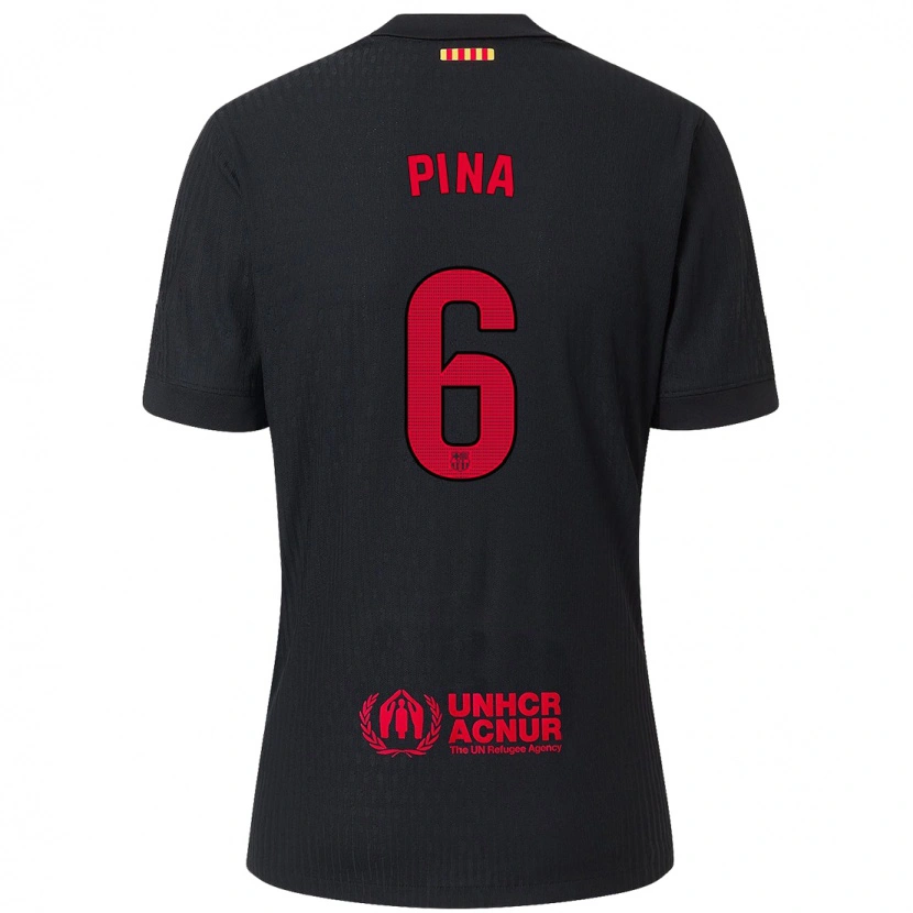 Danxen Herren Clàudia Pina #6 Schwarz Rot Auswärtstrikot Trikot 2024/25 T-Shirt