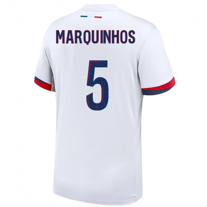 Danxen Herren Marquinhos #5 Weiß Blau Rot Auswärtstrikot Trikot 2024/25 T-Shirt
