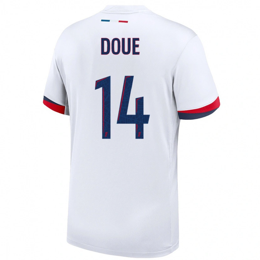 Danxen Herren Désiré Doué #14 Weiß Blau Rot Auswärtstrikot Trikot 2024/25 T-Shirt