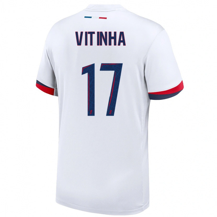 Danxen Herren Vitinha #17 Weiß Blau Rot Auswärtstrikot Trikot 2024/25 T-Shirt