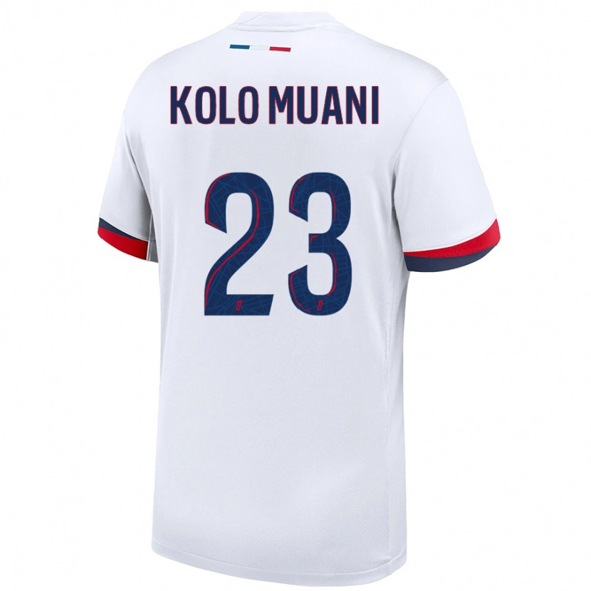 Danxen Herren Randal Kolo Muani #23 Weiß Blau Rot Auswärtstrikot Trikot 2024/25 T-Shirt