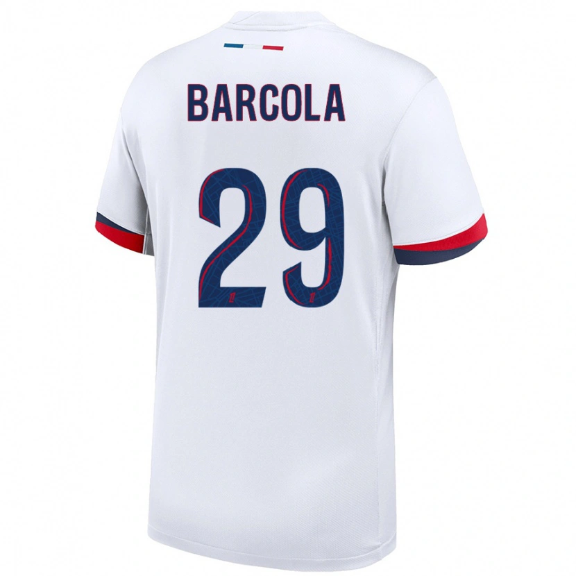 Danxen Herren Bradley Barcola #29 Weiß Blau Rot Auswärtstrikot Trikot 2024/25 T-Shirt