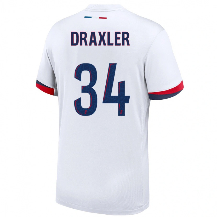 Danxen Herren Julian Draxler #34 Weiß Blau Rot Auswärtstrikot Trikot 2024/25 T-Shirt