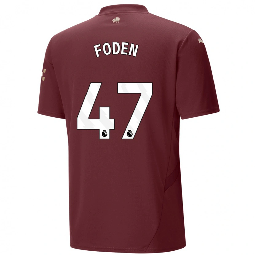 Danxen Herren Phil Foden #47 Kastanienbraun Ausweichtrikot Trikot 2024/25 T-Shirt