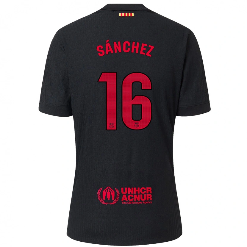 Danxen Damen Edu Sánchez #16 Schwarz Rot Auswärtstrikot Trikot 2024/25 T-Shirt