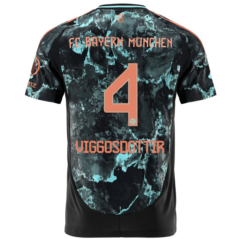 Danxen Damen Glódís Perla Viggósdóttir #4 Schwarz Auswärtstrikot Trikot 2024/25 T-Shirt