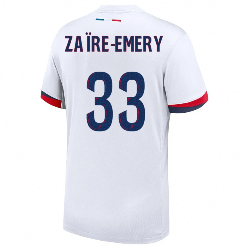 Danxen Damen Warren Zaïre-Emery #33 Weiß Blau Rot Auswärtstrikot Trikot 2024/25 T-Shirt