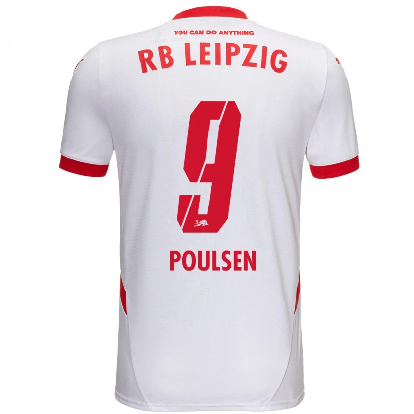 Danxen Kinder Yussuf Poulsen #9 Weiß Rot Heimtrikot Trikot 2024/25 T-Shirt