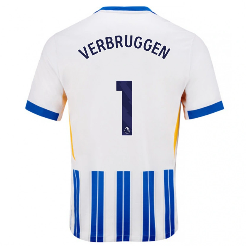 Danxen Kinder Bart Verbruggen #1 Weiß Blaue Nadelstreifen Heimtrikot Trikot 2024/25 T-Shirt