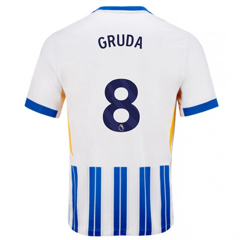 Danxen Kinder Brajan Gruda #8 Weiß Blaue Nadelstreifen Heimtrikot Trikot 2024/25 T-Shirt
