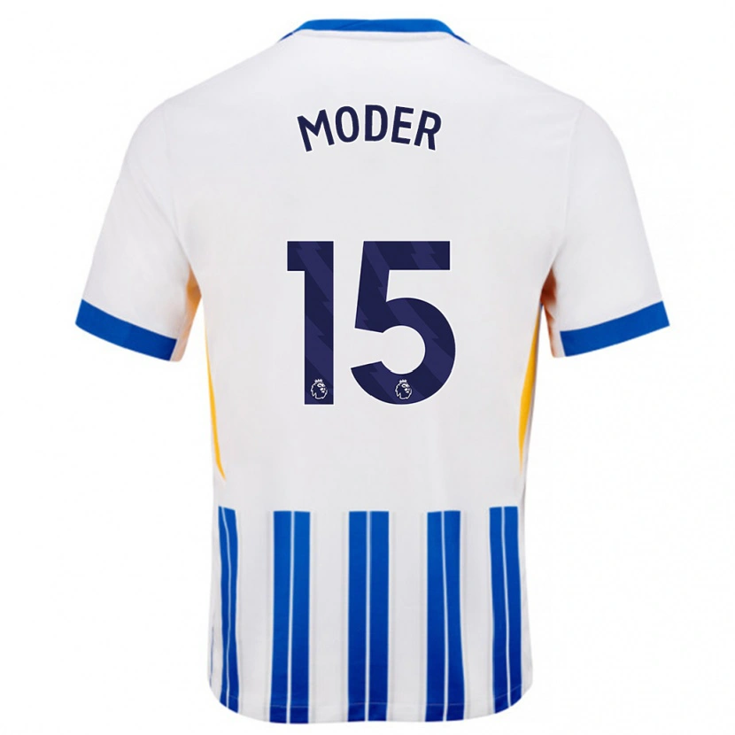 Danxen Kinder Jakub Moder #15 Weiß Blaue Nadelstreifen Heimtrikot Trikot 2024/25 T-Shirt