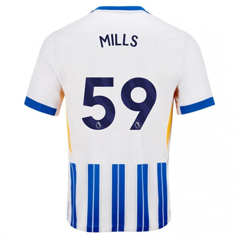 Danxen Kinder Harry Mills #59 Weiß Blaue Nadelstreifen Heimtrikot Trikot 2024/25 T-Shirt
