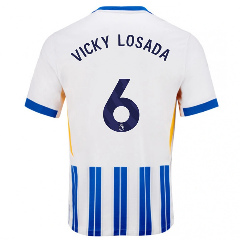 Danxen Kinder María Victoria Losada Gómez #6 Weiß Blaue Nadelstreifen Heimtrikot Trikot 2024/25 T-Shirt