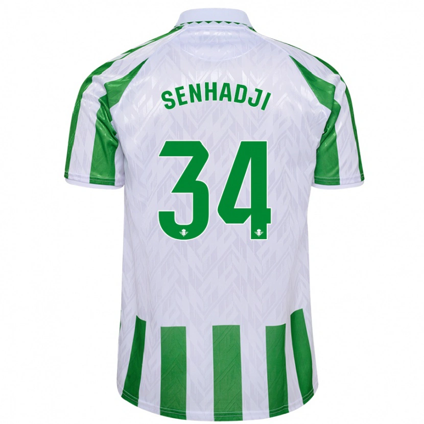 Danxen Kinder Yanis Senhadji #34 Grün Weiße Streifen Heimtrikot Trikot 2024/25 T-Shirt