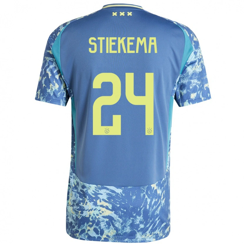 Danxen Kinder Iris Stiekema #24 Grau Blau Gelb Auswärtstrikot Trikot 2024/25 T-Shirt