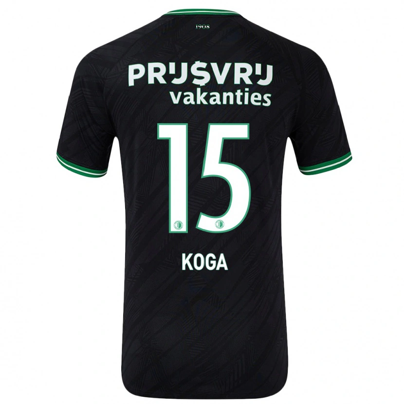 Danxen Kinder Tōko Koga #15 Schwarz Grün Auswärtstrikot Trikot 2024/25 T-Shirt