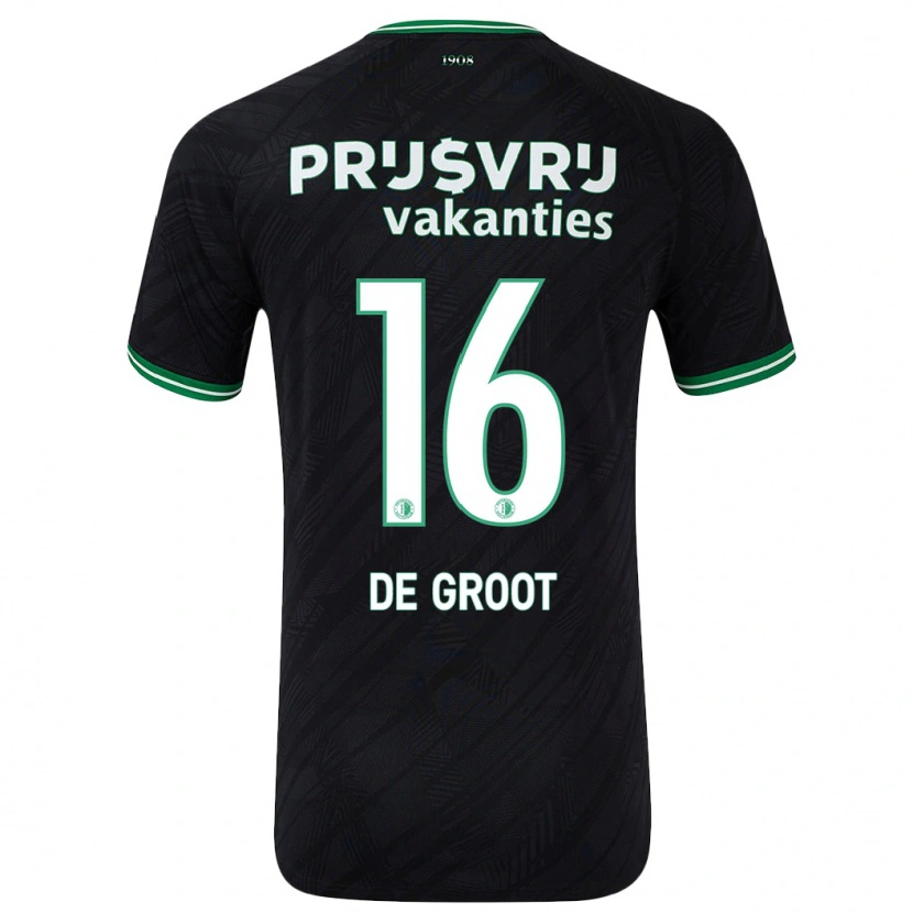 Danxen Kinder Jasmijn De Groot #16 Schwarz Grün Auswärtstrikot Trikot 2024/25 T-Shirt