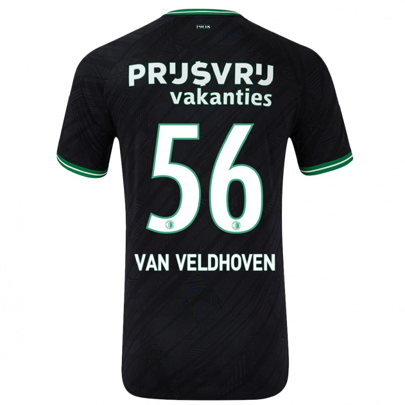 Danxen Kinder Kars Van Veldhoven #56 Schwarz Grün Auswärtstrikot Trikot 2024/25 T-Shirt