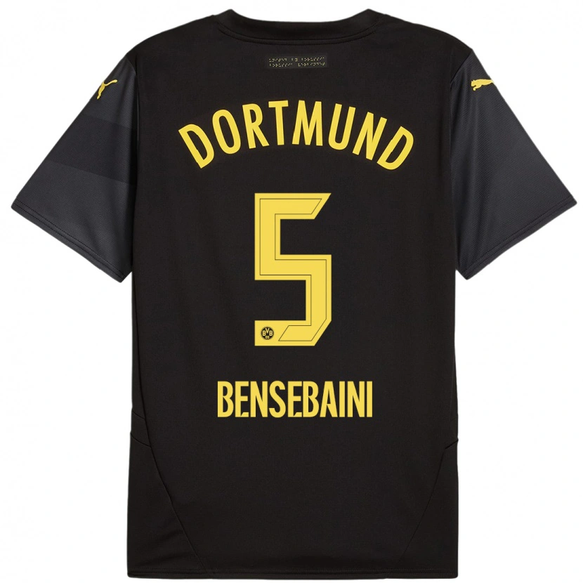 Danxen Kinder Ramy Bensebaini #5 Schwarz Gelb Auswärtstrikot Trikot 2024/25 T-Shirt