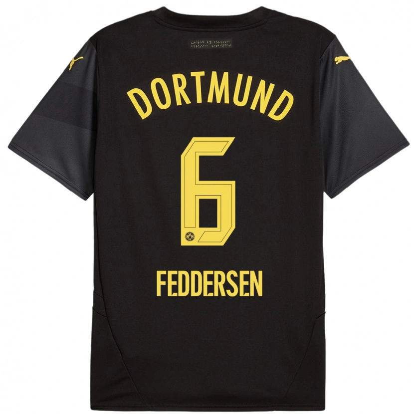 Danxen Kinder Jonas Feddersen #6 Schwarz Gelb Auswärtstrikot Trikot 2024/25 T-Shirt