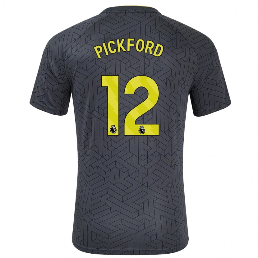 Danxen Kinder Jordan Pickford #12 Schwarz Gelb Auswärtstrikot Trikot 2024/25 T-Shirt