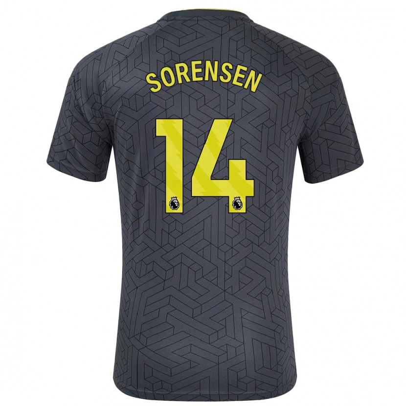 Danxen Kinder Nicoline Sorensen #14 Schwarz Gelb Auswärtstrikot Trikot 2024/25 T-Shirt