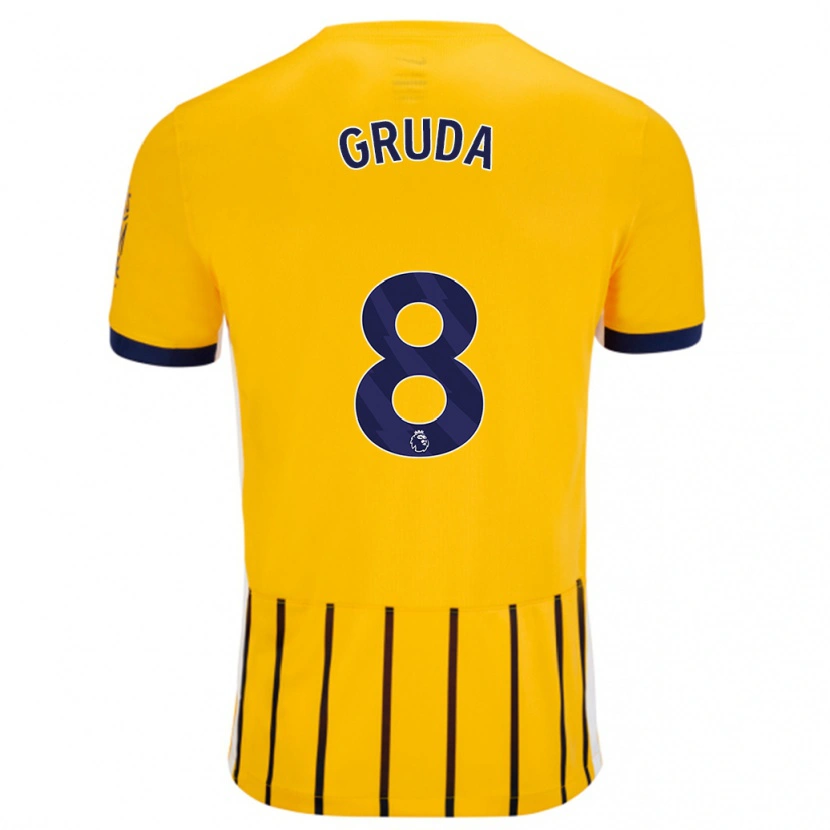 Danxen Kinder Brajan Gruda #8 Gold Blau Nadelstreifen Auswärtstrikot Trikot 2024/25 T-Shirt