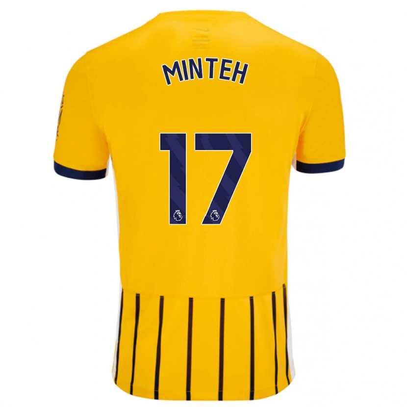 Danxen Kinder Yankuba Minteh #17 Gold Blau Nadelstreifen Auswärtstrikot Trikot 2024/25 T-Shirt