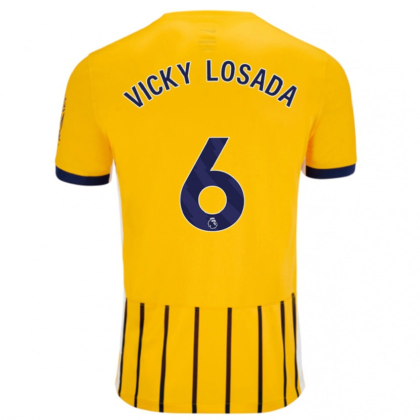 Danxen Kinder María Victoria Losada Gómez #6 Gold Blau Nadelstreifen Auswärtstrikot Trikot 2024/25 T-Shirt