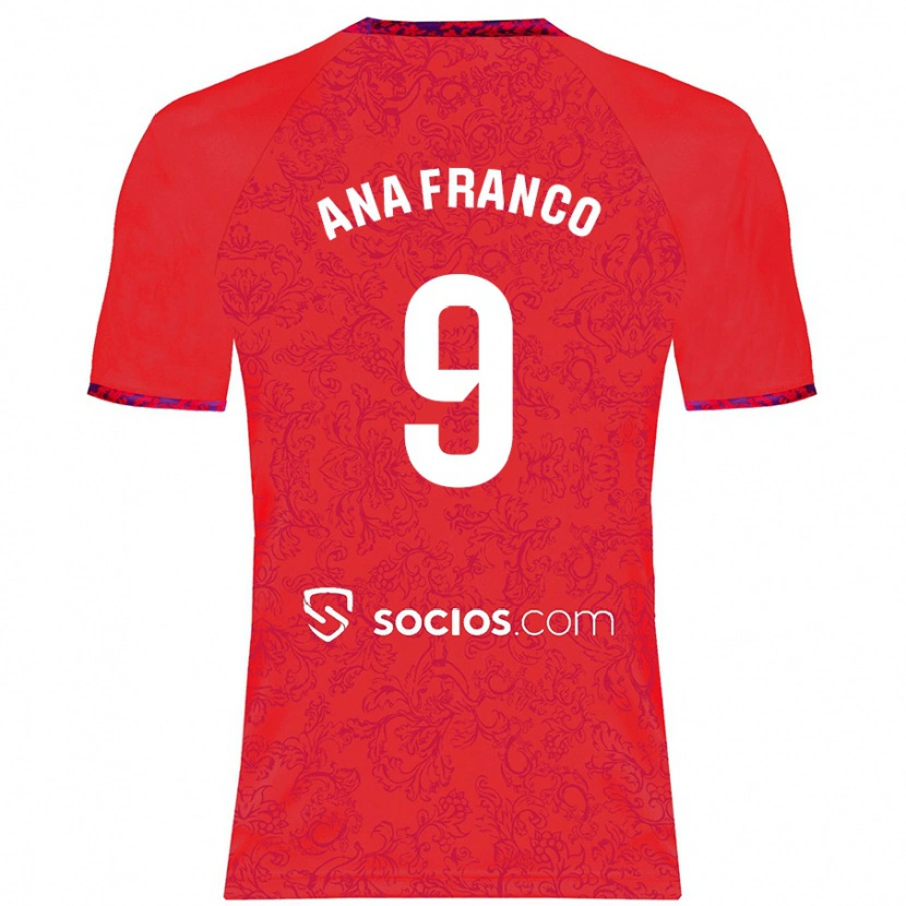 Danxen Kinder Ana Franco De La Vega #9 Rot Auswärtstrikot Trikot 2024/25 T-Shirt