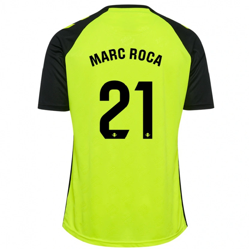 Danxen Kinder Marc Roca #21 Fluoreszierendes Gelb Schwarz Auswärtstrikot Trikot 2024/25 T-Shirt