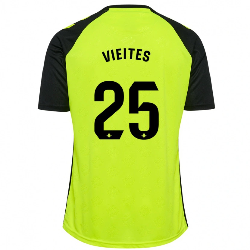 Danxen Kinder Fran Vieites #25 Fluoreszierendes Gelb Schwarz Auswärtstrikot Trikot 2024/25 T-Shirt