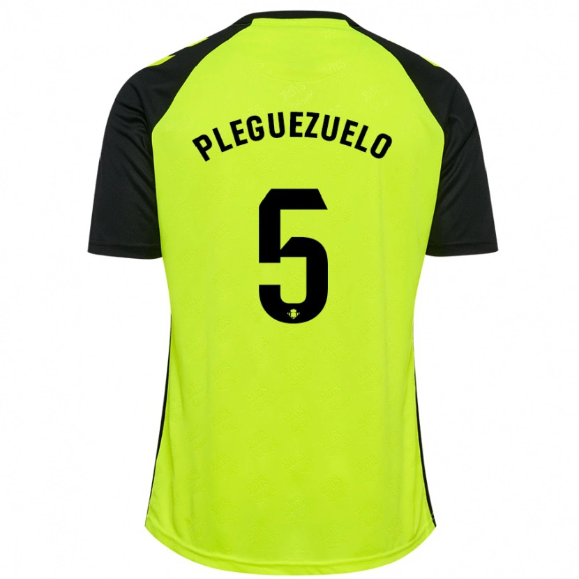 Danxen Kinder Xavi Pleguezuelo #5 Fluoreszierendes Gelb Schwarz Auswärtstrikot Trikot 2024/25 T-Shirt