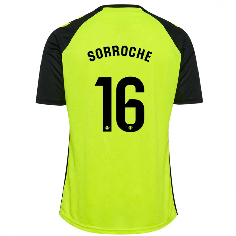 Danxen Kinder Ginés Sorroche #16 Fluoreszierendes Gelb Schwarz Auswärtstrikot Trikot 2024/25 T-Shirt