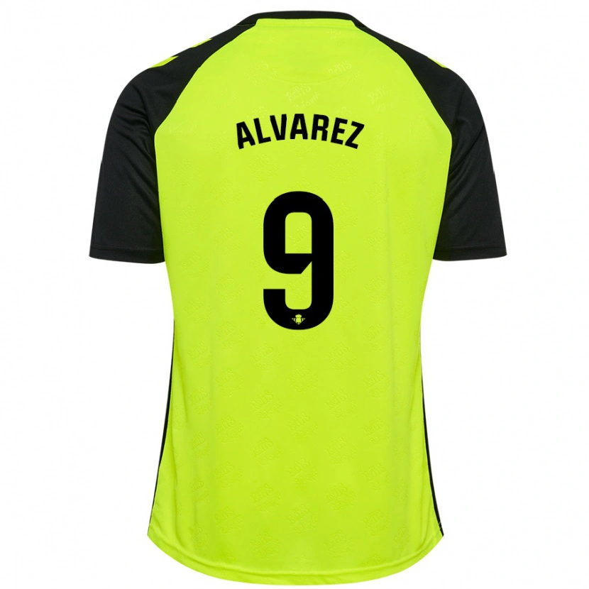 Danxen Kinder Carmen Álvarez #9 Fluoreszierendes Gelb Schwarz Auswärtstrikot Trikot 2024/25 T-Shirt