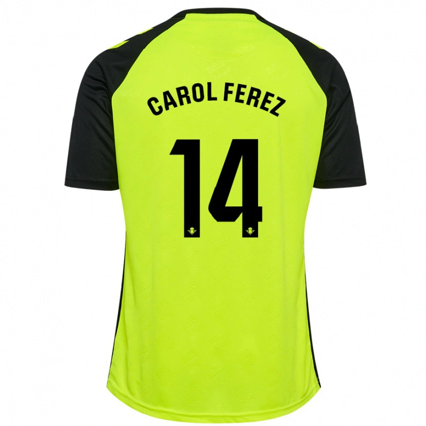Danxen Kinder Carolina Férez Méndez #14 Fluoreszierendes Gelb Schwarz Auswärtstrikot Trikot 2024/25 T-Shirt