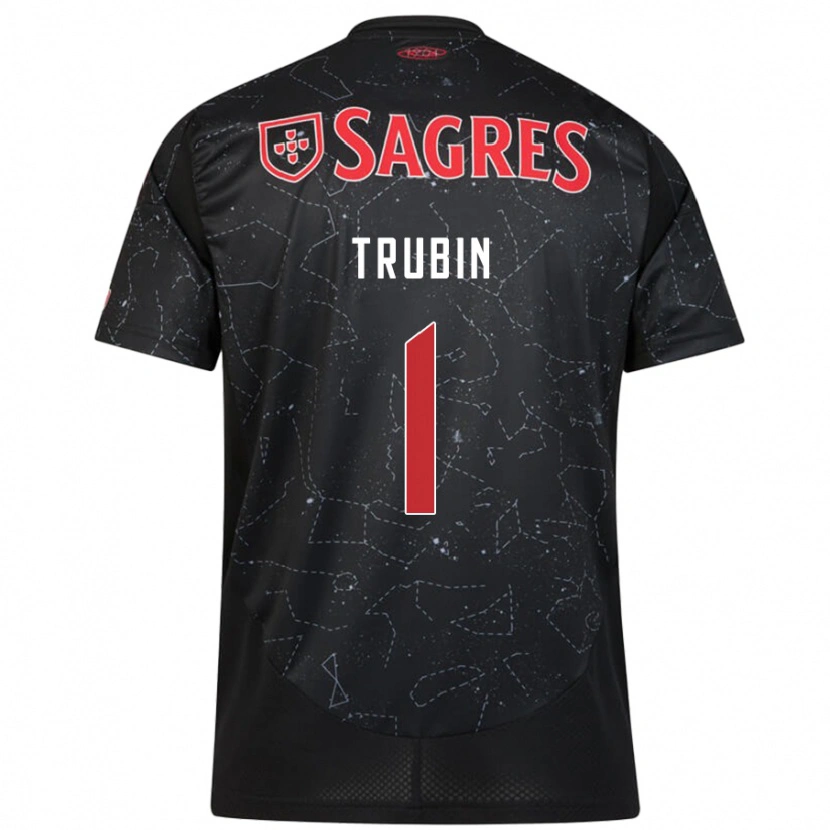 Danxen Kinder Anatoliy Trubin #1 Schwarz Rot Auswärtstrikot Trikot 2024/25 T-Shirt