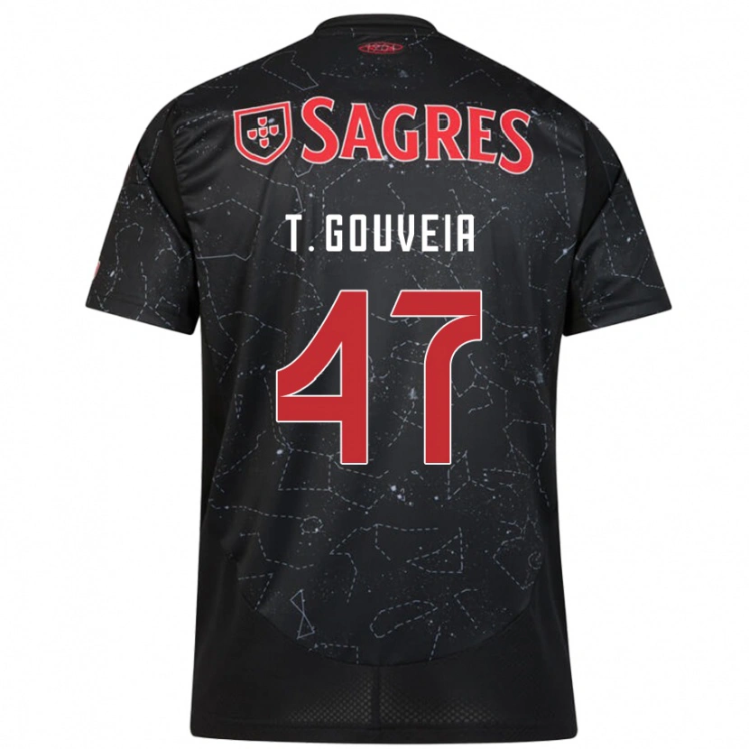 Danxen Kinder Tiago Gouveia #47 Schwarz Rot Auswärtstrikot Trikot 2024/25 T-Shirt
