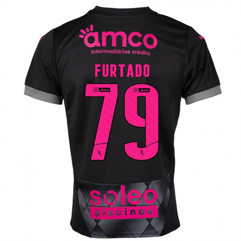 Danxen Kinder Rúben Furtado #79 Schwarz Rosa Auswärtstrikot Trikot 2024/25 T-Shirt