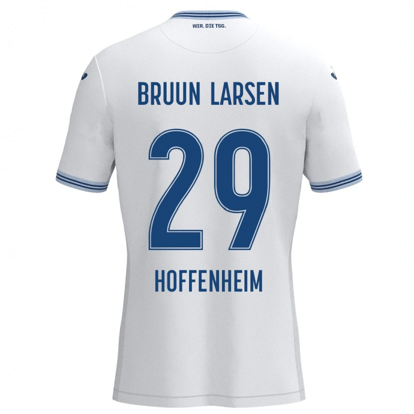 Danxen Kinder Jacob Bruun Larsen #29 Weiß Blau Auswärtstrikot Trikot 2024/25 T-Shirt
