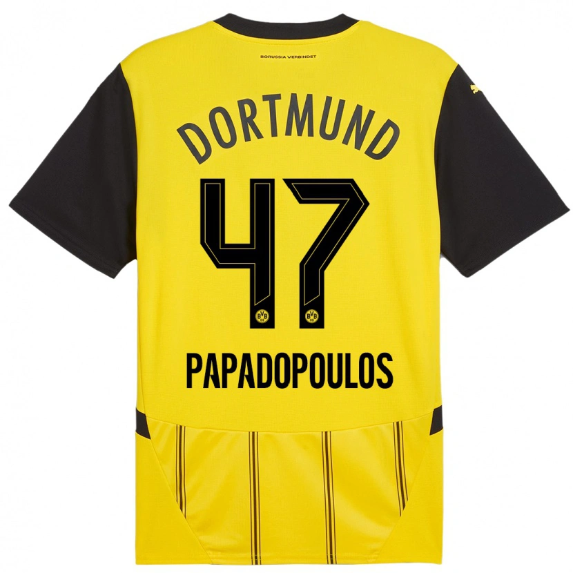 Danxen Herren Antonios Papadopoulos #47 Gelb Schwarz Heimtrikot Trikot 2024/25 T-Shirt