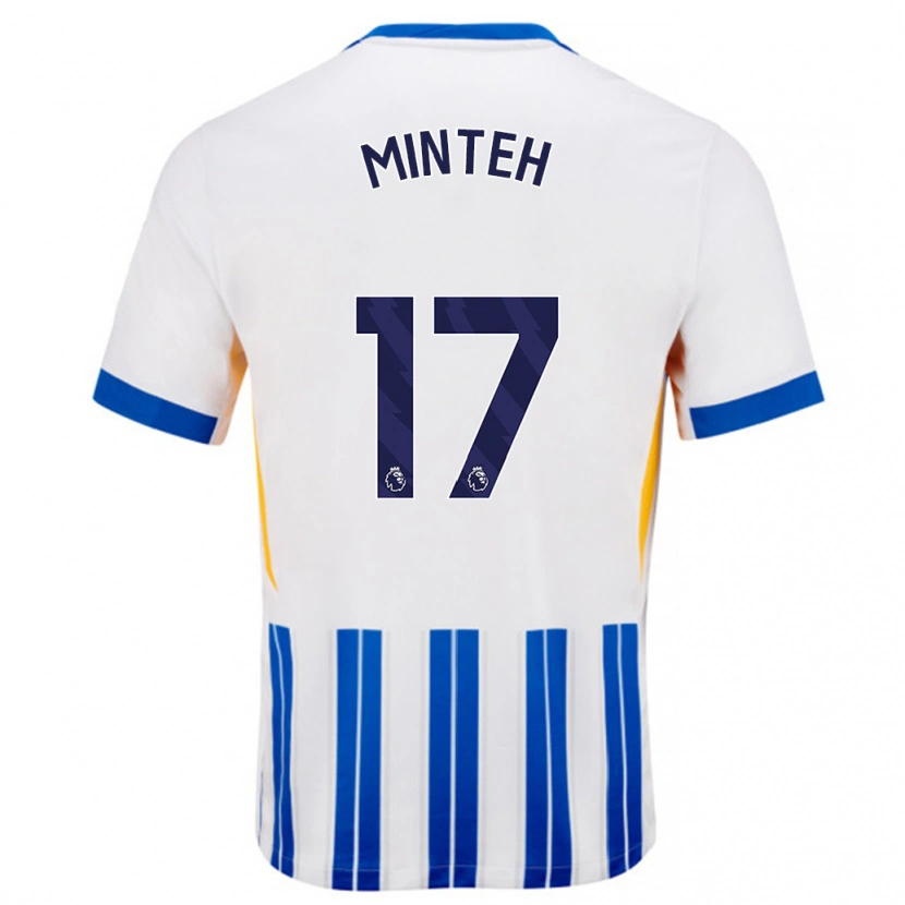 Danxen Herren Yankuba Minteh #17 Weiß Blaue Nadelstreifen Heimtrikot Trikot 2024/25 T-Shirt