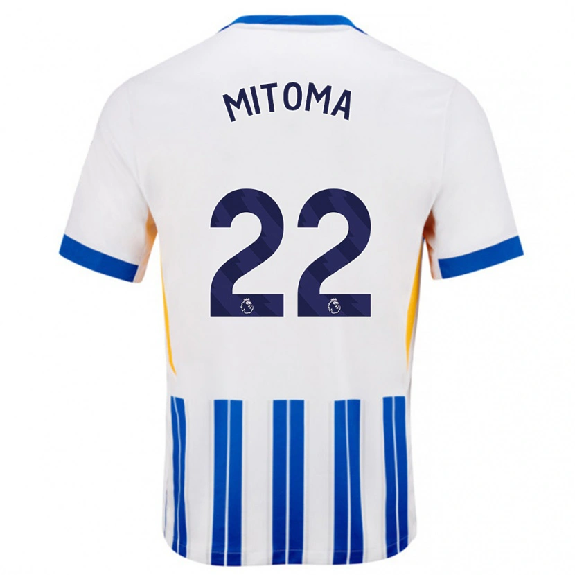 Danxen Herren Kaoru Mitoma #22 Weiß Blaue Nadelstreifen Heimtrikot Trikot 2024/25 T-Shirt