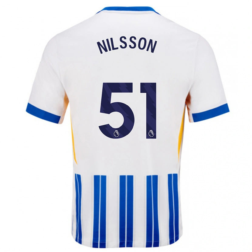 Danxen Herren Casper Nilsson #51 Weiß Blaue Nadelstreifen Heimtrikot Trikot 2024/25 T-Shirt
