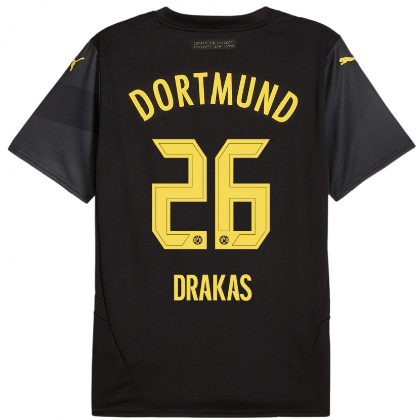 Danxen Herren Babis Drakas #26 Schwarz Gelb Auswärtstrikot Trikot 2024/25 T-Shirt