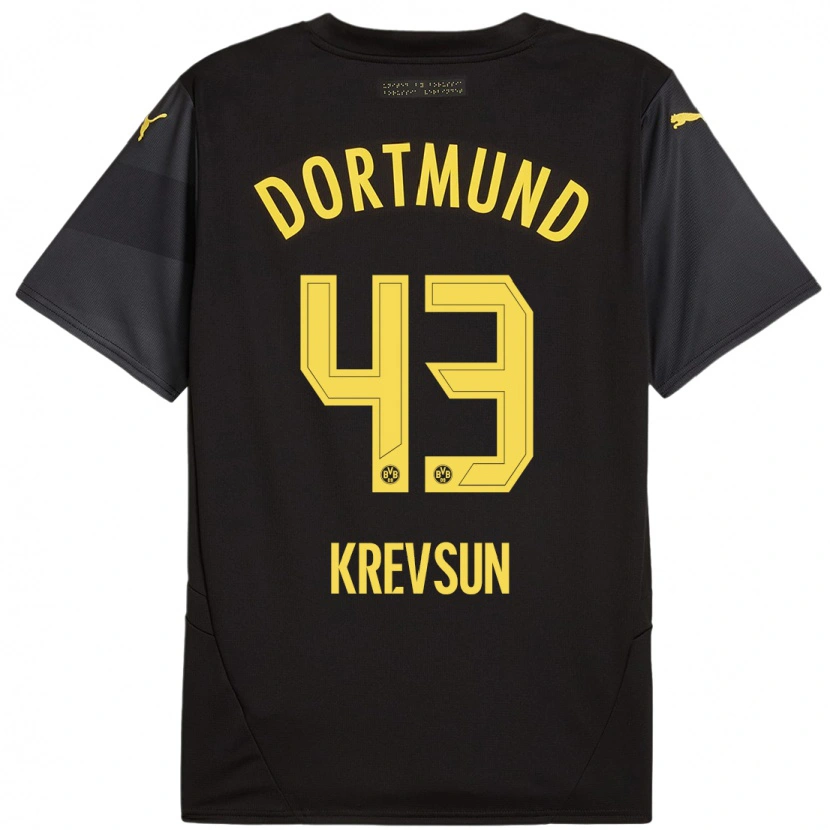 Danxen Herren Danylo Krevsun #43 Schwarz Gelb Auswärtstrikot Trikot 2024/25 T-Shirt