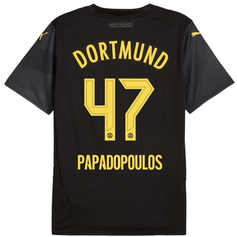 Danxen Herren Antonios Papadopoulos #47 Schwarz Gelb Auswärtstrikot Trikot 2024/25 T-Shirt