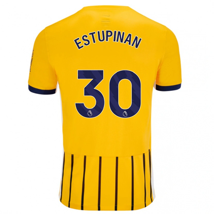Danxen Herren Pervis Estupiñán #30 Gold Blau Nadelstreifen Auswärtstrikot Trikot 2024/25 T-Shirt