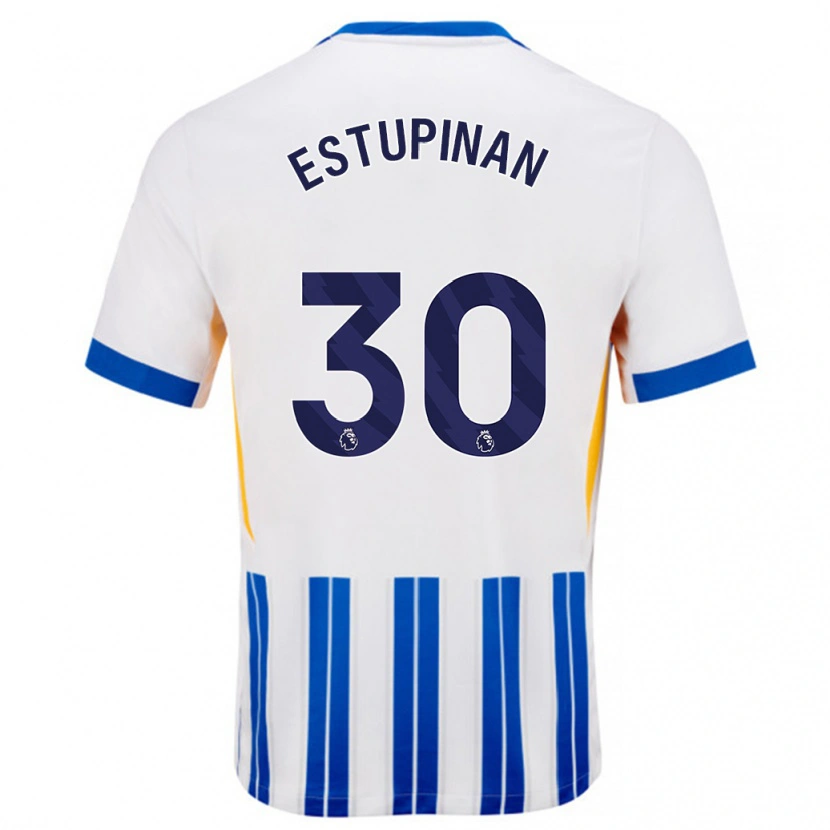 Danxen Damen Pervis Estupiñán #30 Weiß Blaue Nadelstreifen Heimtrikot Trikot 2024/25 T-Shirt